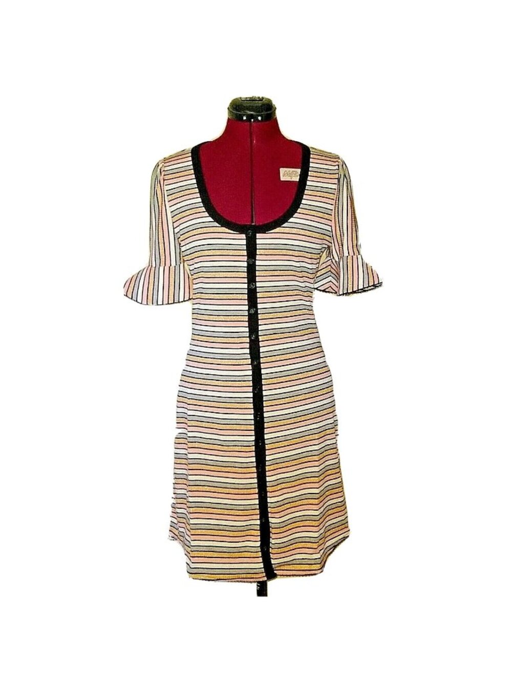 ELLIATT Winona Dress Women’s M Metallic Knit Multistripe Flounce Sleeve